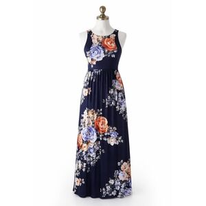 Beeson River Womens M Floral Dress Maxi Sleeveless Navy Boho Garden Party Easter